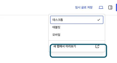 워드프레스 편집기 보기 메뉴의 새 탭에서 미리보기 항목